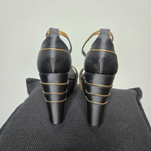 Tory Burch Black and Gold Wedges - Picture 3 of 5